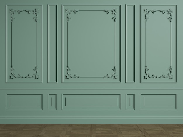 Classic interior wall with mouldings