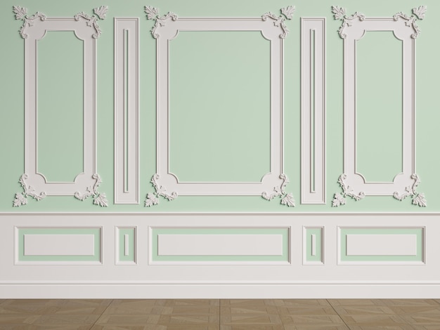 Classic interior wall with mouldings