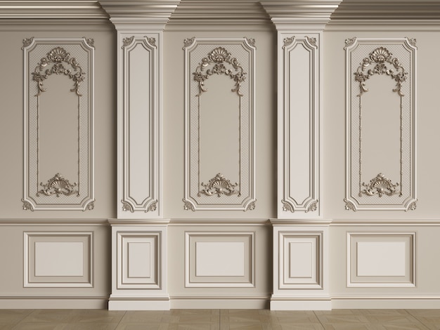 Classic interior wall with mouldings