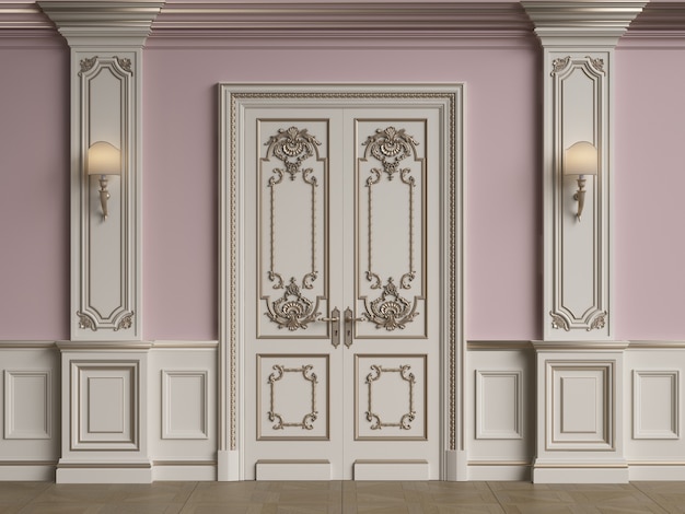 Classic interior wall with mouldings