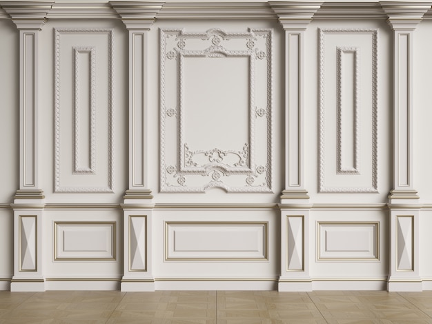 Classic interior wall with mouldings