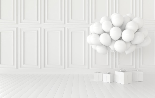 Classic interior walls with bunch of balloons present box Walls with mouldings panels