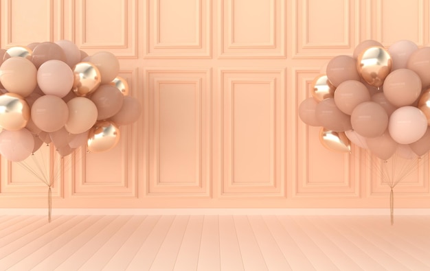 Classic interior walls with bunch of balloons Walls with mouldings panels wooden floor