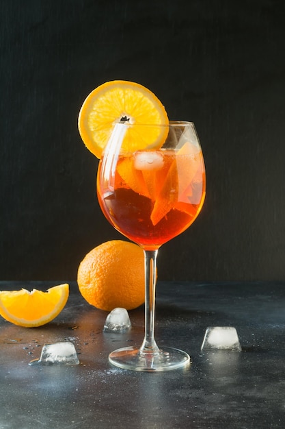 Classic italian aperol spritz cocktail on dark