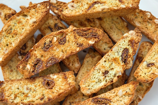 Classic Italian biscotti cookies on white background. 