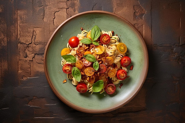 Classic italian lasagna with layers of pasta on black plate on table on dark background neural