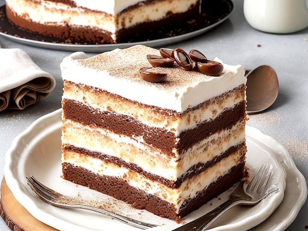 Classic Italian tiramisu cake isolated on a transparent background AI_Generated