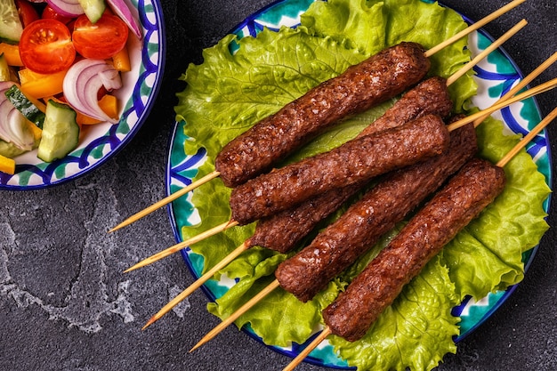 Classic kebabs on the plate.