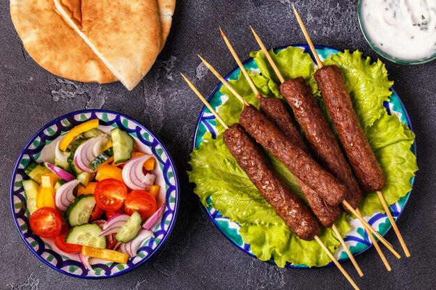 Classic kebabs on the plate