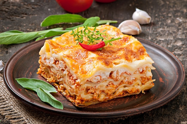 Classic lasagna with bolognese sauce