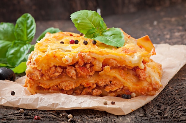 Premium Photo | Classic lasagna with bolognese sauce