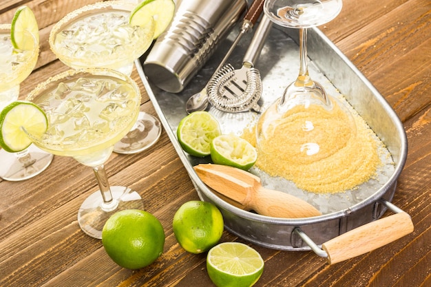 Classic lime margaritas on the rocks.