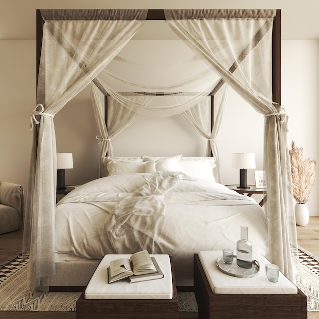 classic luxury bedroom interior with decor background pastel colors front view coastal boho style d