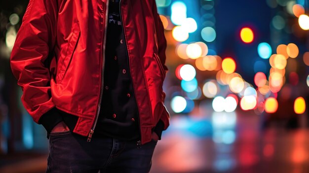 Classic meets modern a red bomber jacket adds a pop of color to a timeless combo of black graphic