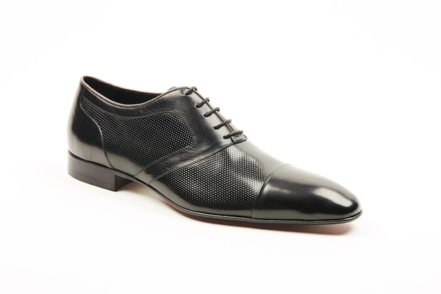 Classic mens shoes, black leather on an isolated white background.