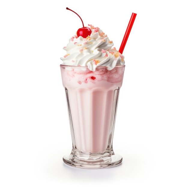 Photo classic milkshake in retro diner glass isolated on white background