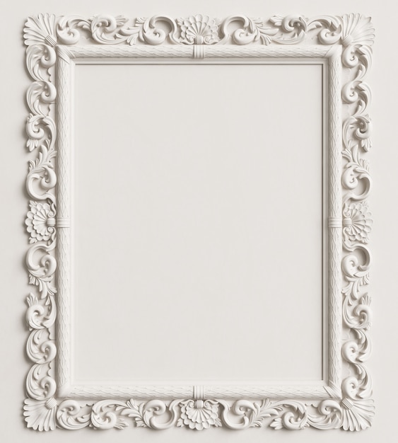 Foto classica cornice a specchio sul muro bianco. rendering 3d