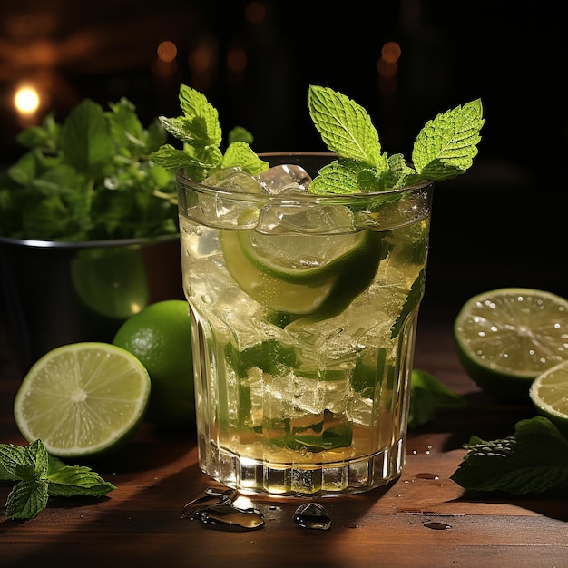 Classic mojito cocktail isolated on black surface