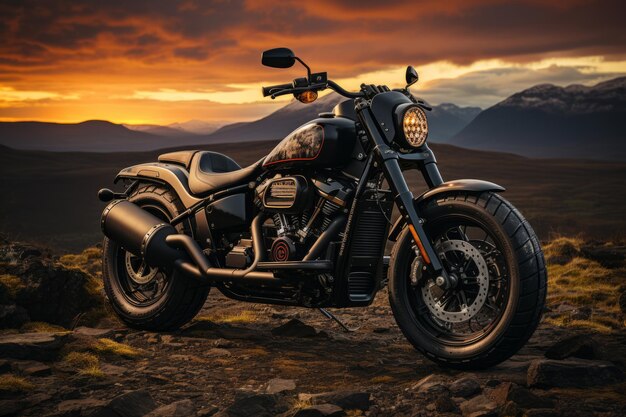 Classic motorcycle against a desert sunset Generative AI