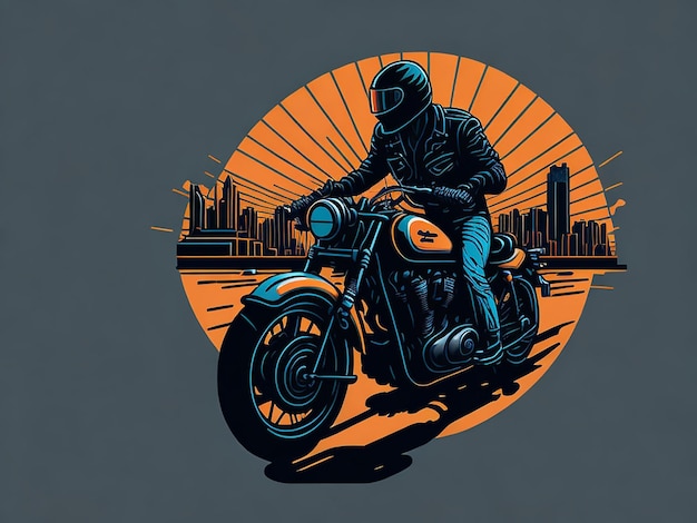 Классический мотоциклист закат фон футболка дизайн векторные иллюстрации