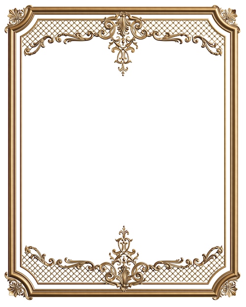 Photo classic moulding golden frame with ornament decor for classic interior isolated