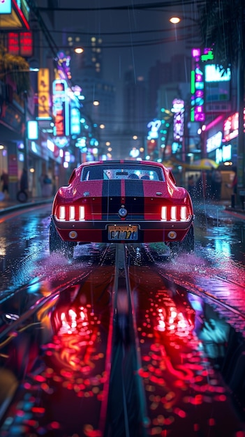 Photo a classic muscle car with neonlit racing wallpaper