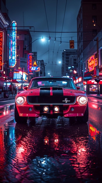 Photo a classic muscle car with neonlit racing wallpaper