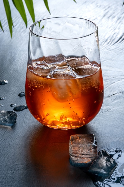 Classic Negroni cocktail with ice cubes