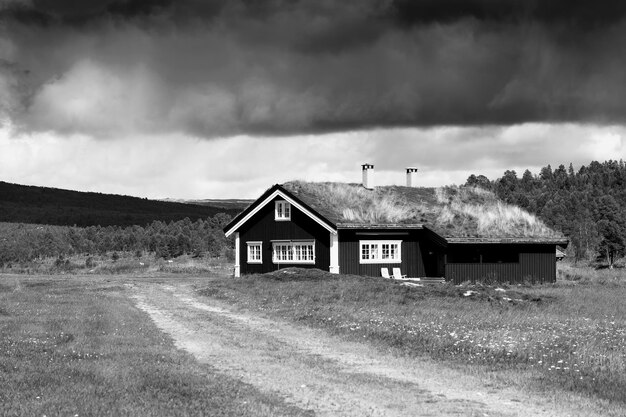 Classic Norway cottage landscape background hd