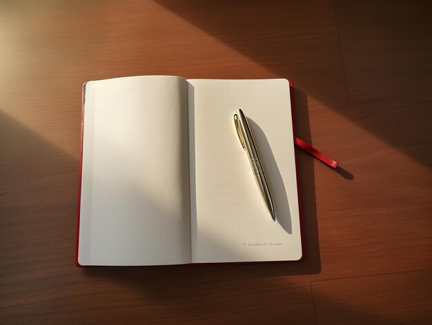 Photo classic notebook and gold pen on wooden table generative ai