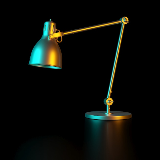 Classic office table lamp in gold color and colored lights.