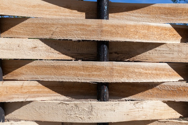 Classic old fence made of bound thin boards