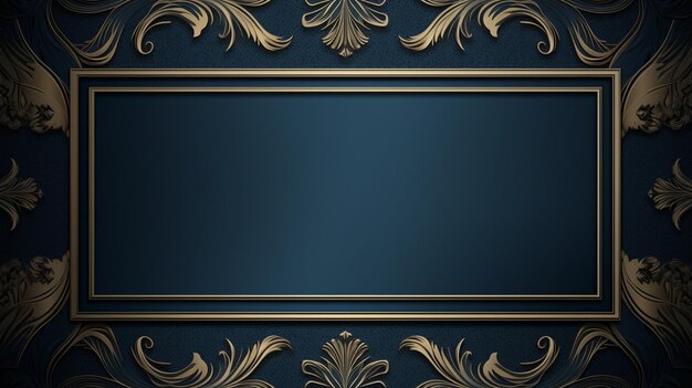 Photo classic ornament gold frame on dark blue background