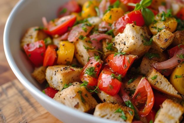 Classic panzanella salad with tomatoes and croutons