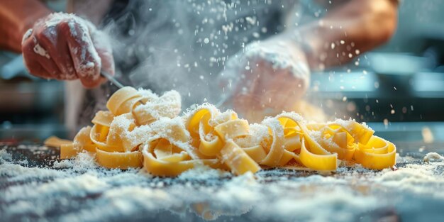 Classic pasta on kitchen background diet and food concept