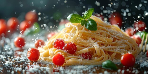 Classic pasta on kitchen background diet and food concept