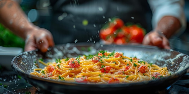 Classic pasta on kitchen background diet and food concept