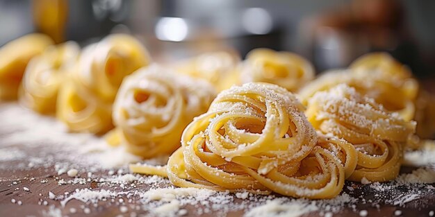 Photo classic pasta on kitchen background diet and food concept