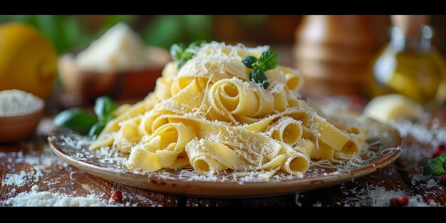 Classic pasta on kitchen background diet and food concept