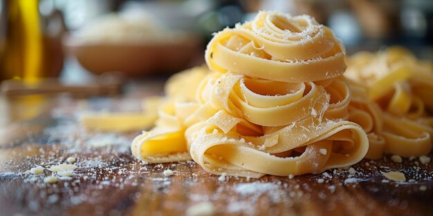 Classic pasta on kitchen background diet and food concept