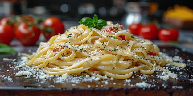 Foto pasta classica sullo sfondo della cucina dieta e concetto alimentare