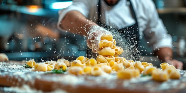 Foto pasta classica sullo sfondo della cucina dieta e concetto alimentare