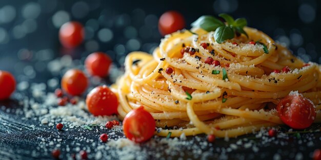 Classic pasta on kitchen background diet and food concept