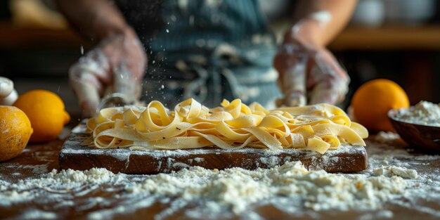 Classic pasta on kitchen background diet and food concept