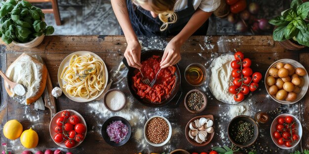 Foto pasta classica sullo sfondo della cucina dieta e concetto alimentare