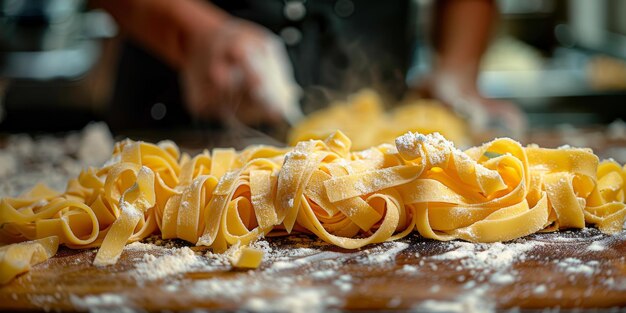 Classic pasta on kitchen background diet and food concept