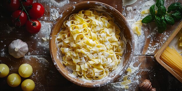 Classic pasta on kitchen background diet and food concept