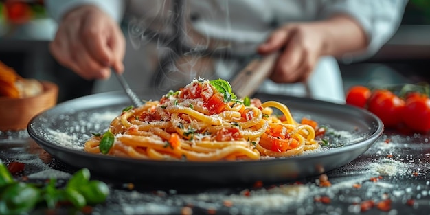 クラシックなパスタ 料理の背景 ダイエットと食事のコンセプト