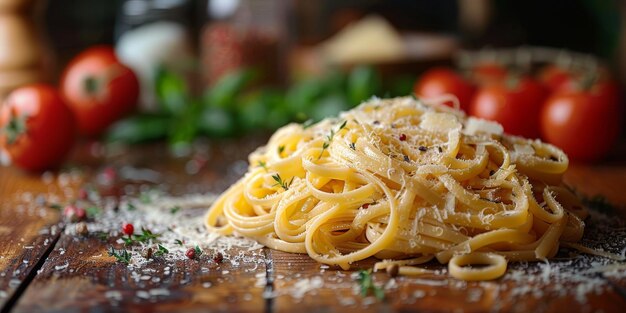 Classic pasta on kitchen background diet and food concept