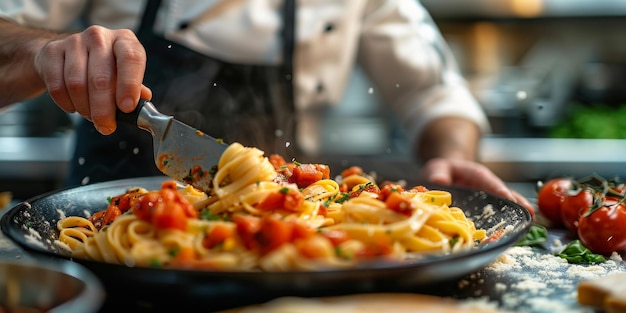 写真 クラシックなパスタ 料理の背景 ダイエットと食事のコンセプト